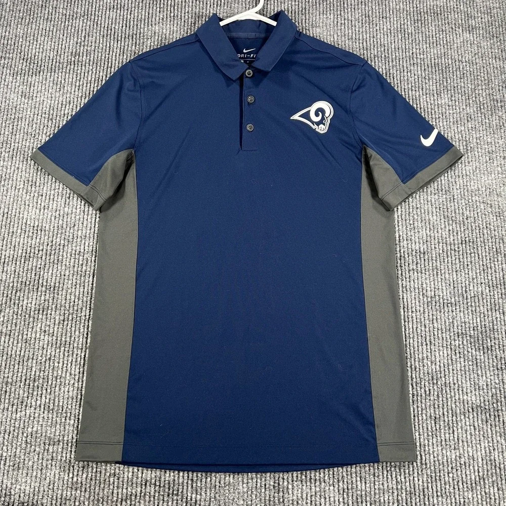 Los Angeles Rams Polo Shirt Mens Medium Blue Short Sleeve Nike NFL Football